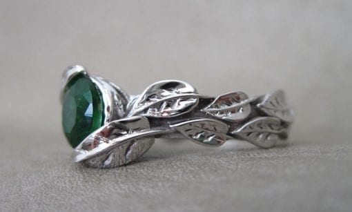 Leaf Engagement Ring, Green Stone Leaf Engagement Ring