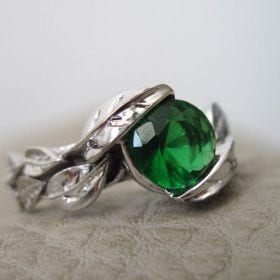 Leaf Engagement Ring, Green Stone Leaf Engagement Ring