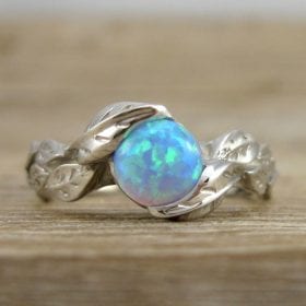 Leaf Engagement Ring, Opal Engagement Ring