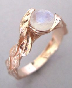 Leaf Ring With Moonstone 18k, Rose Gold Moonstone Ring