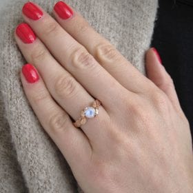 Leaf Ring With Moonstone 18k, Rose Gold Moonstone Ring