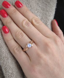 Leaf Ring With Moonstone 18k, Rose Gold Moonstone Ring