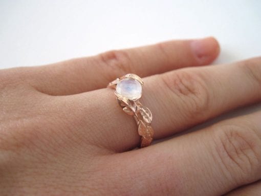 Leaf Ring With Moonstone, Rose Gold Moonstone Ring