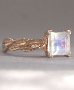 Leaf Ring With Square Cut Moonstone, Princess Cut Moonstone Ring