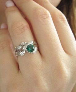 Leaf Wedding Set, Leaf Engagement Ring Set