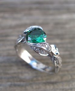 Leaf Wedding Set, Leaf Engagement Ring Set