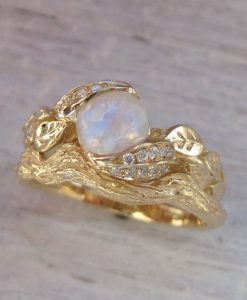 Leaves Bridel Set, Leaf Wedding Engagement Ring Set