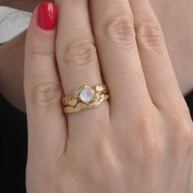 Leaves Bridel Set, Leaf Wedding Engagement Ring Set