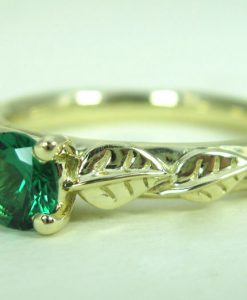 Leaves Engagement Ring, Emerald engagement ring