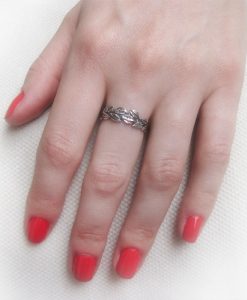 Leaves Wedding Ring In 14k White Gold, Leaf Wedding band