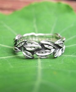 Leaves Wedding Ring In 14k White Gold, Leaf Wedding band