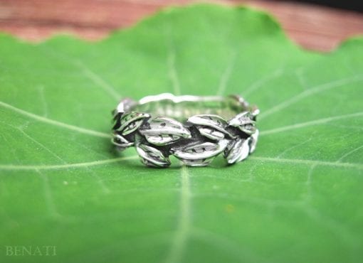 Leaves Wedding Ring In 14k White Gold, Leaf Wedding band