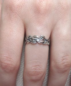 Leaves Wedding Ring In 14k White Gold, Leaf Wedding band