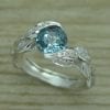 London Blue Topaz Leaf Engagement Ring With Diamonds, White Gold Leaves Ring