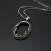 Modern Oval Hamsa Pendant In White gold With Black Spinel gemstones - protection, goodluck