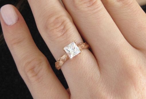 Moissanite Engagement Ring, Rose Gold Leaf Engagement Ring With Moissanite