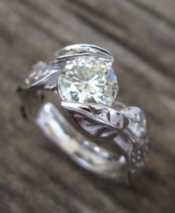 Moissanite Leaf Engagement Ring, Engagement Leaf Ring
