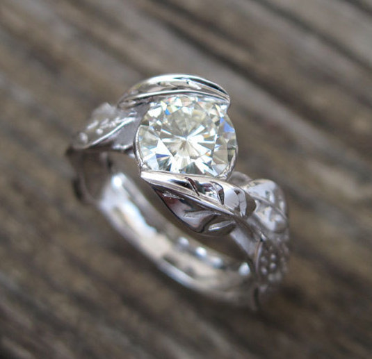 Moissanite Leaf Engagement Ring, Engagement Leaf Ring | Benati