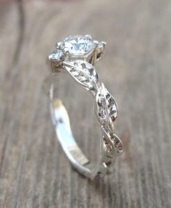 Moissanite Leaf Engagement Ring, Leaves Moissanite Ring