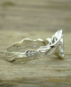 Moissanite Leaves Engagement Ring, Oval Engagement Ring