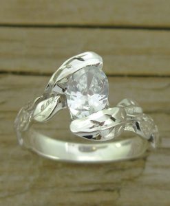 Moissanite Leaves Engagement Ring, Oval Engagement Ring