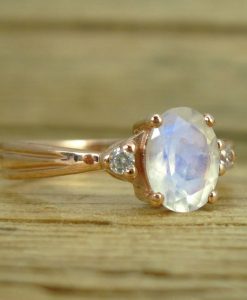 Moonstone Antique Engagement Ring, 18K Oval Moonstone Rose Gold Ring