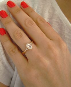 Moonstone Antique Engagement Ring, 18K Oval Moonstone Rose Gold Ring