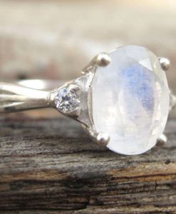Moonstone Antique Engagement Ring with Diamonds, Antique Gold Ring