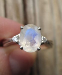 Moonstone Antique Engagement Ring with Diamonds, Antique Gold Ring