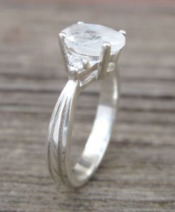 Moonstone Antique Engagement Ring with Diamonds, Antique Gold Ring