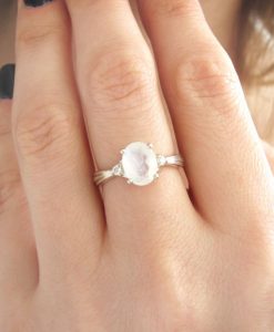 Moonstone Antique Engagement Ring with Diamonds, Antique Gold Ring
