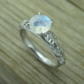 Moonstone Engagement Ring, Leaf Engagement Ring
