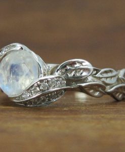 Moonstone Engagement Ring, Leaves Ring With Moonstone