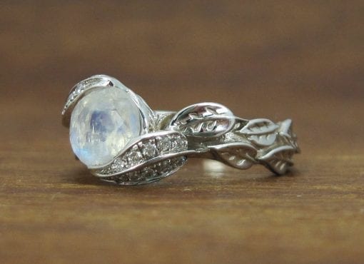 Moonstone Engagement Ring, Leaves Ring With Moonstone