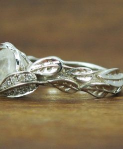 Moonstone Engagement Ring, Leaves Ring With Moonstone