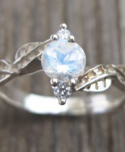 Moonstone Engagement Ring, Moonstone Leaf Engagement Ring
