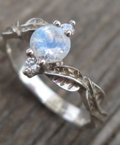 Moonstone Engagement Ring, Moonstone Leaf Engagement Ring