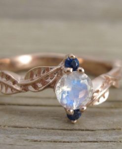 Moonstone Leaf Engagement Ring, Leaf Engagement Ring