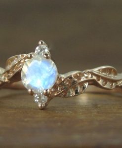 Moonstone Leaf Engagement Ring, Leaf Engagement Ring Rose Gold