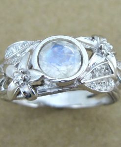 Moonstone Leaf Ring, White Gold Moonstone Ring