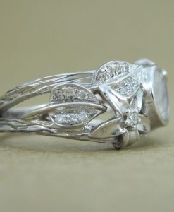 Moonstone Leaf Ring, White Gold Moonstone Ring