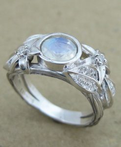 Moonstone Leaf Ring, White Gold Moonstone Ring