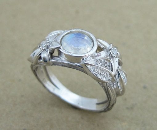 Moonstone Leaf Ring, White Gold Moonstone Ring