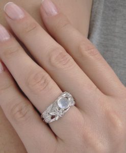 Moonstone Leaf Ring, White Gold Moonstone Ring