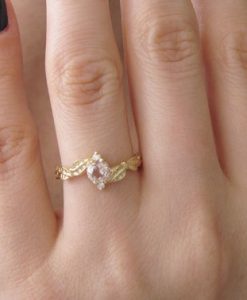 Morganite Leaf Engagement Ring, Gold Leaves Morganite Engagement Ring