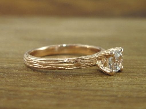 Natural Engagement Ring, Rose gold Bark Engagement Ring