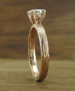 Natural Engagement Ring, Rose gold Bark Engagement Ring