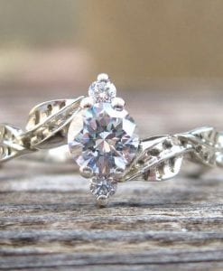 Natural White Sapphire Leaf Engagement Ring, Natural Leaf Engagement Ring