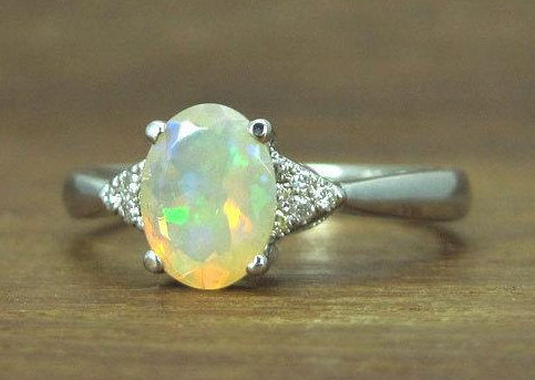 Opal Engagement Ring, Antique Style Engagement Opal Ring