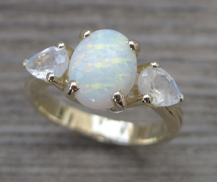 14k White Gold Moonstone Engagement Ring, Vintage Emerald Cut Moonstone  Nature Ring | Benati